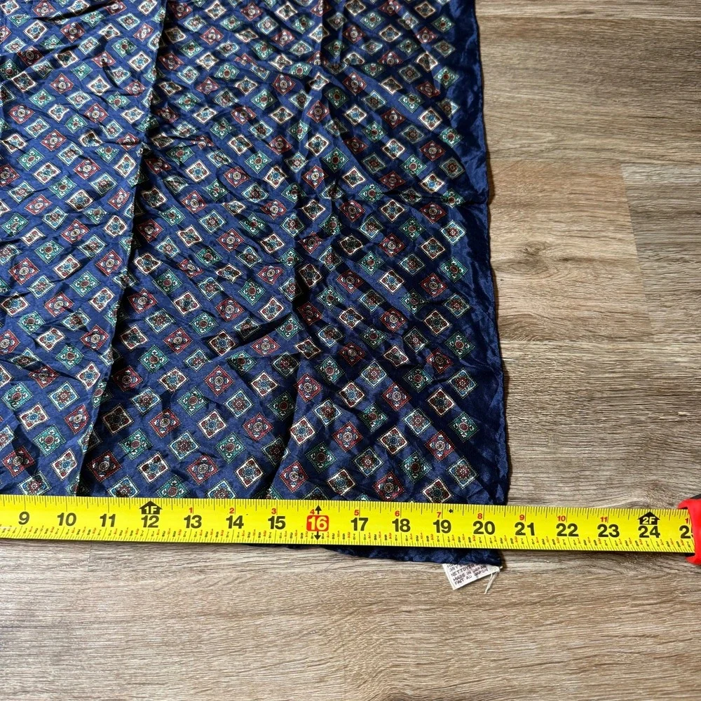 Anne Klein Silk Scarf Arabesque Repeat Vintage Japan | Navy | 20.5